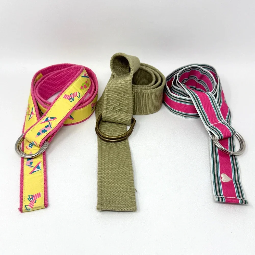 Womens‎ Canvas D-Ring Belt Set 3pc Olive Green Pink Striped Beach Heart 41-44in